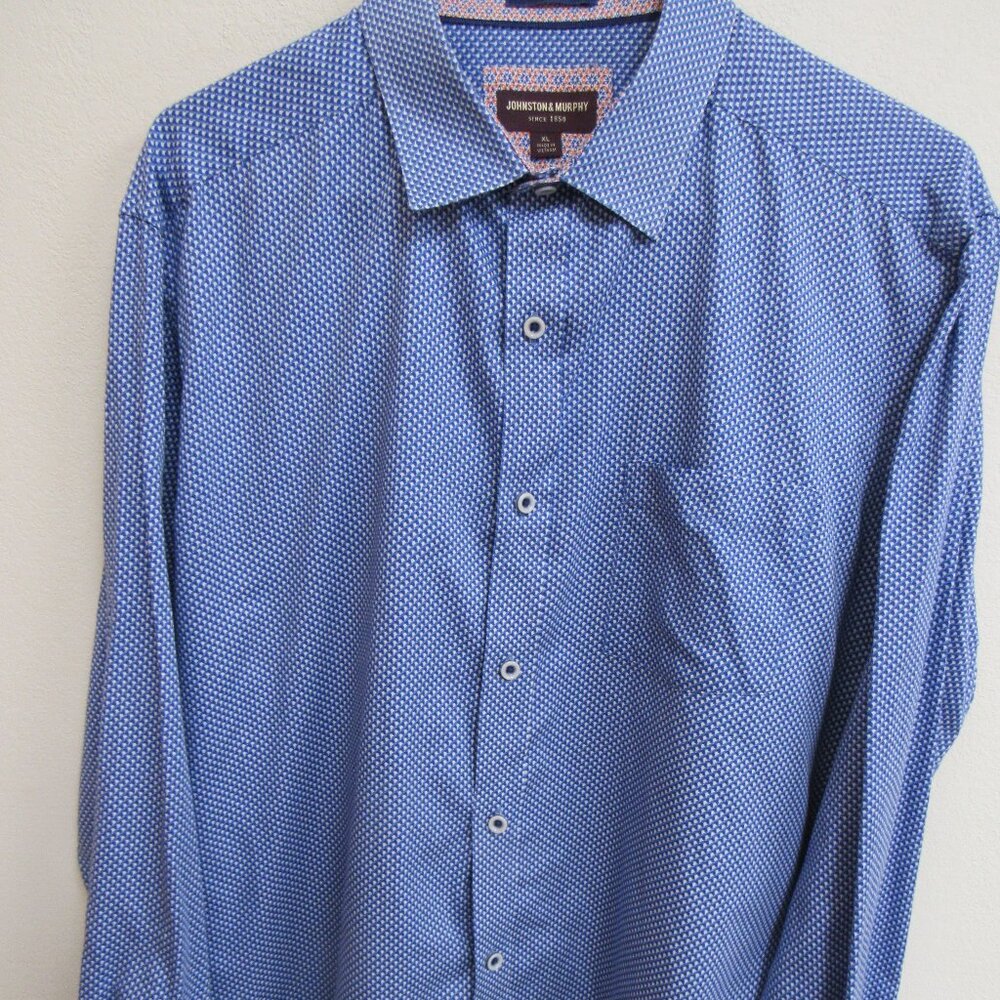 Johnston & Murphy Blue/White Dot Print Long Sleeve Flip-Cuff Shirt XL